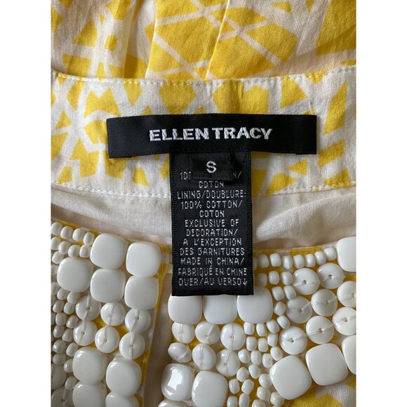 Ellen Tracy Women's Yellow & White Beaded Neck Blouse - Size S - Picture 4 of 4